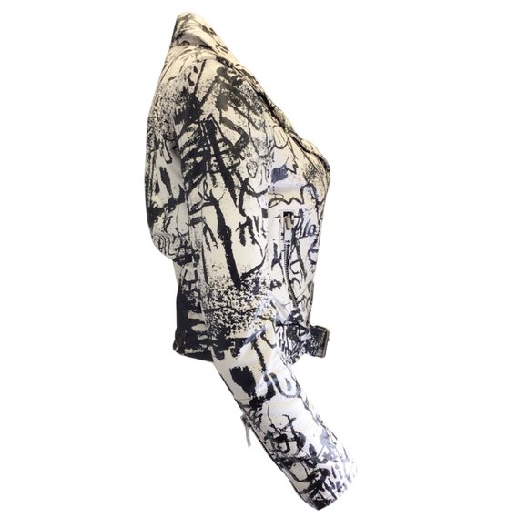 SAINT LAURENT WHITE / BLACK SPECIAL EDITION ALEXANDER MURET MOTO ZIP LAMBSKIN LE - Picture 2 of 4